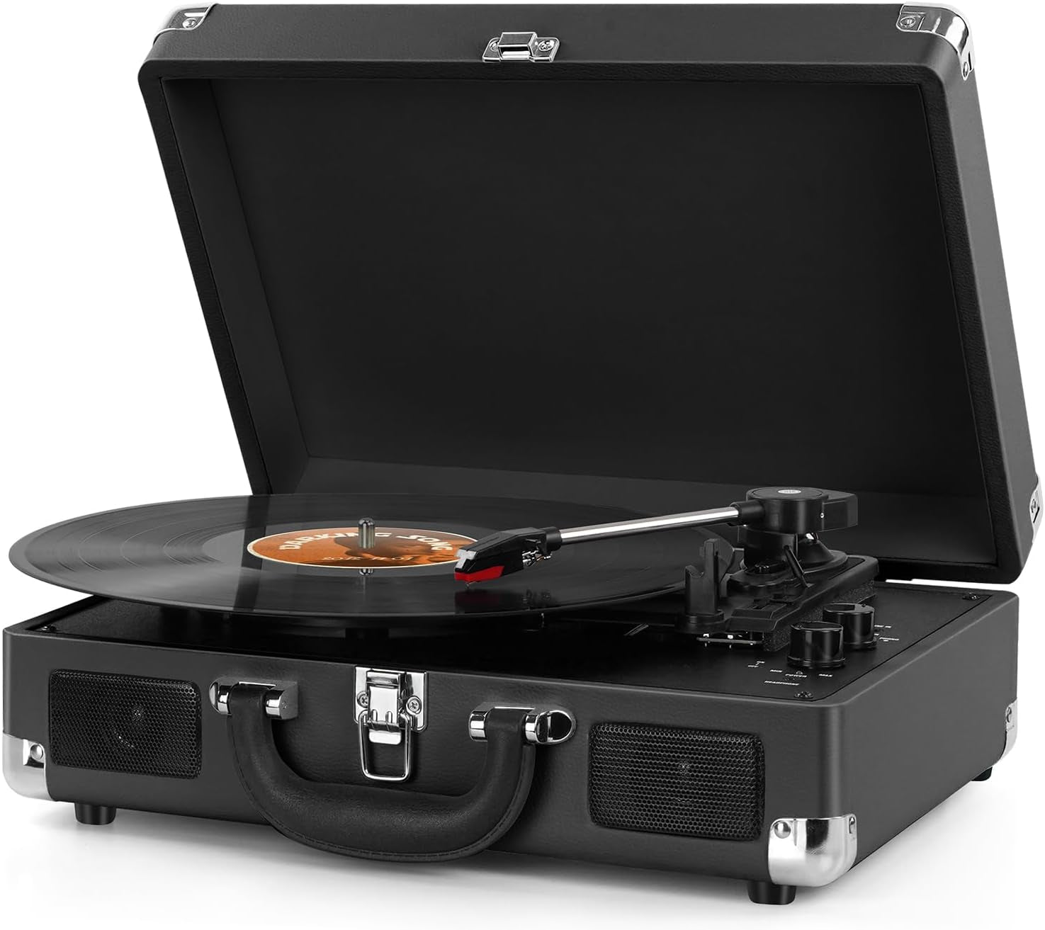 Vinyl Record Player, Bluetooth Turntable 3-Speed Suitcase with Built-In Speakers