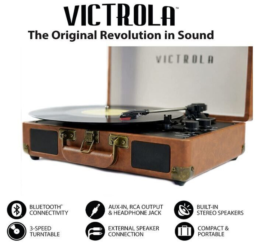 Brown Portable Suitcase Record Player Bluetooth Vinyl Record Player Suitcase New